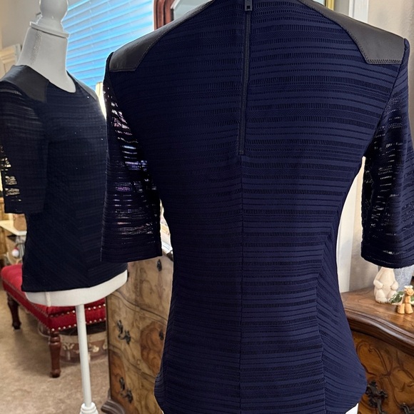 Rag & Bone Midnight Blue Blouse with Ebony Lambs Leather Accents - Picture 4 of 12